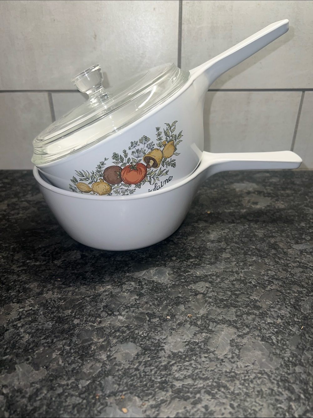 Set of 2 CorningWare White Saucepan w/ 1 Glass Lid - solid white & Spice of Life